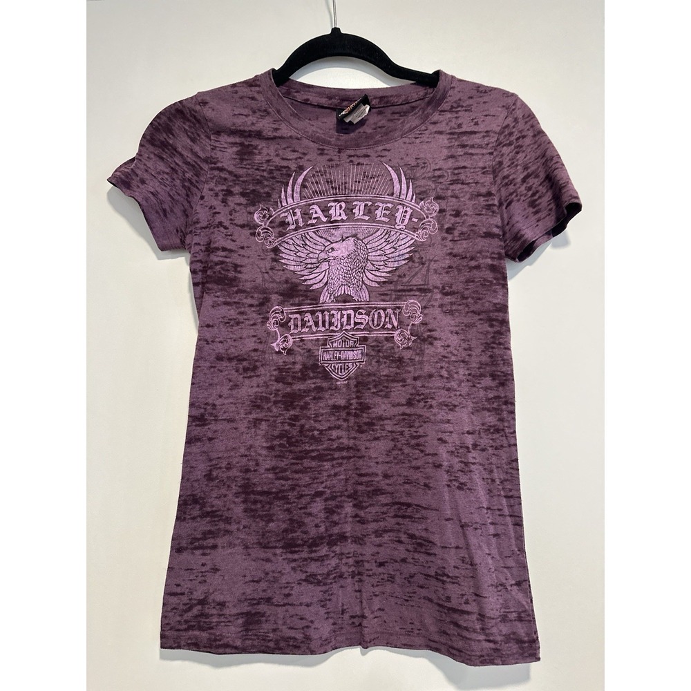 Women's Harley Davidson Sz:S Heather Purple Lake Placid Babydoll Graphic Tee